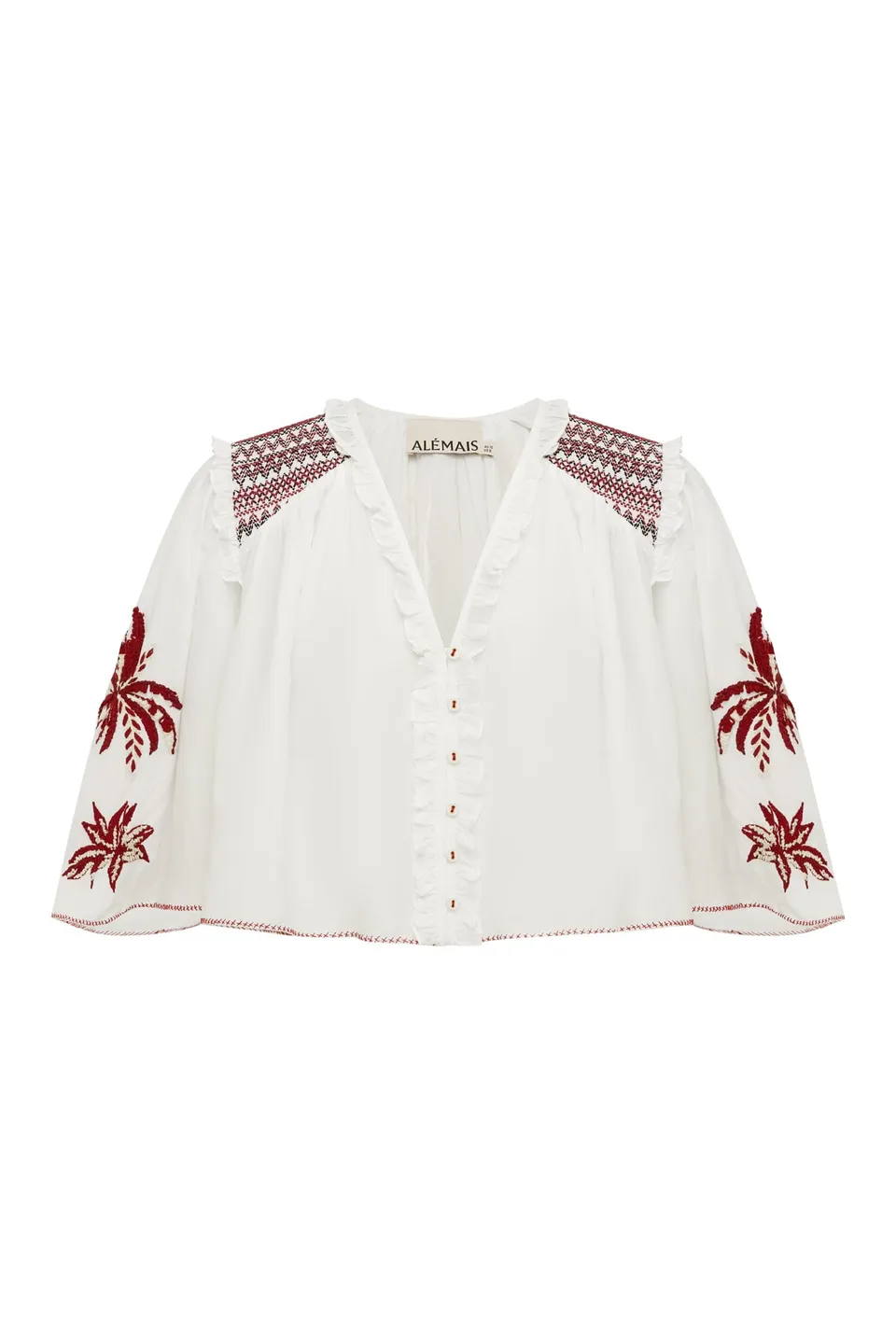 Alemaïs Odie Top blouse brodée coton soie col V
