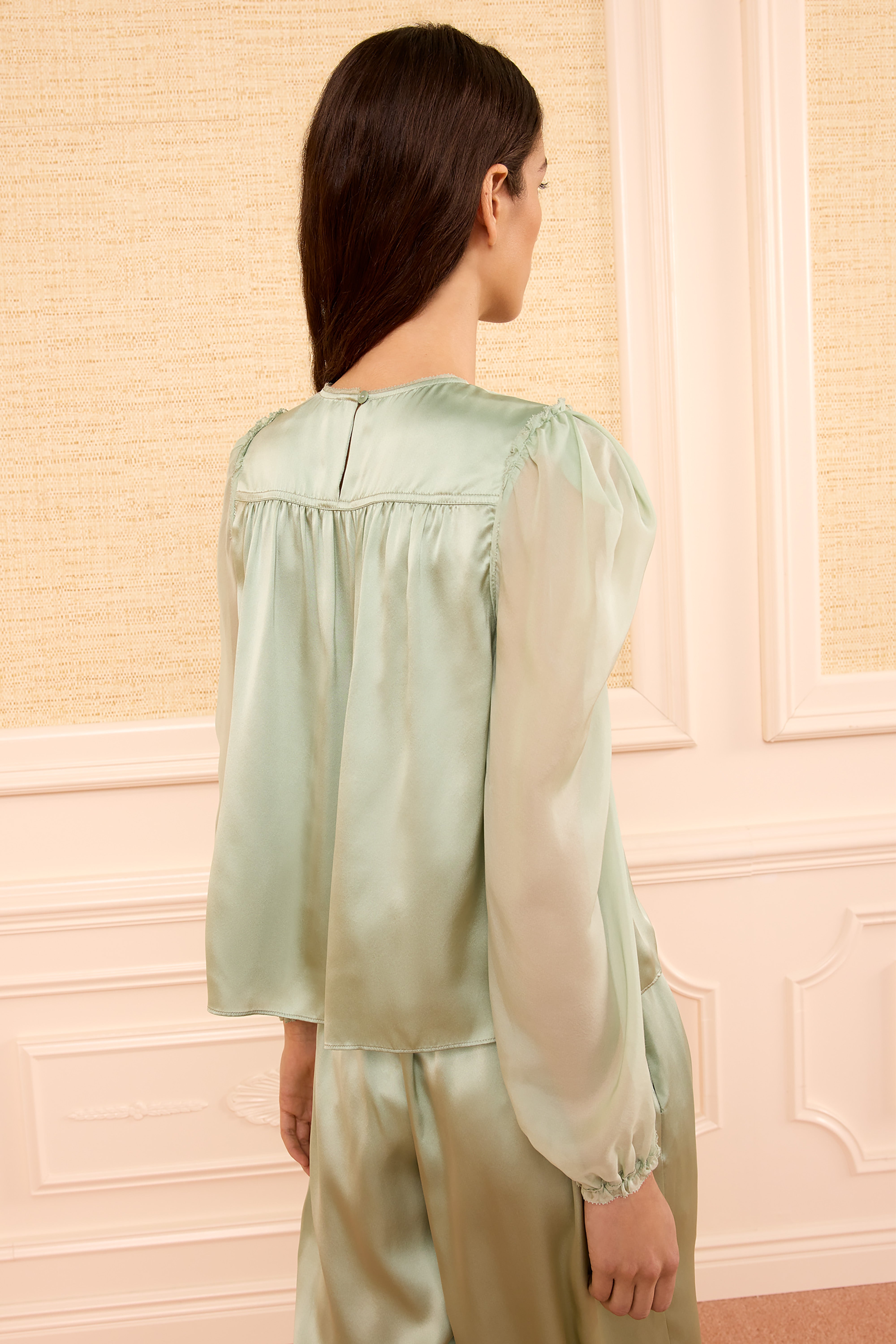 Ulla Johnson Odette PF260211 blouse soie Celadon manches longues