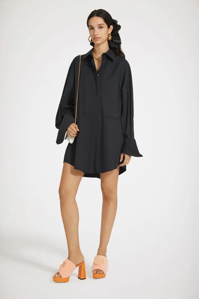 Patou P24DR0860017999B robe chemise coton bio noire oversize