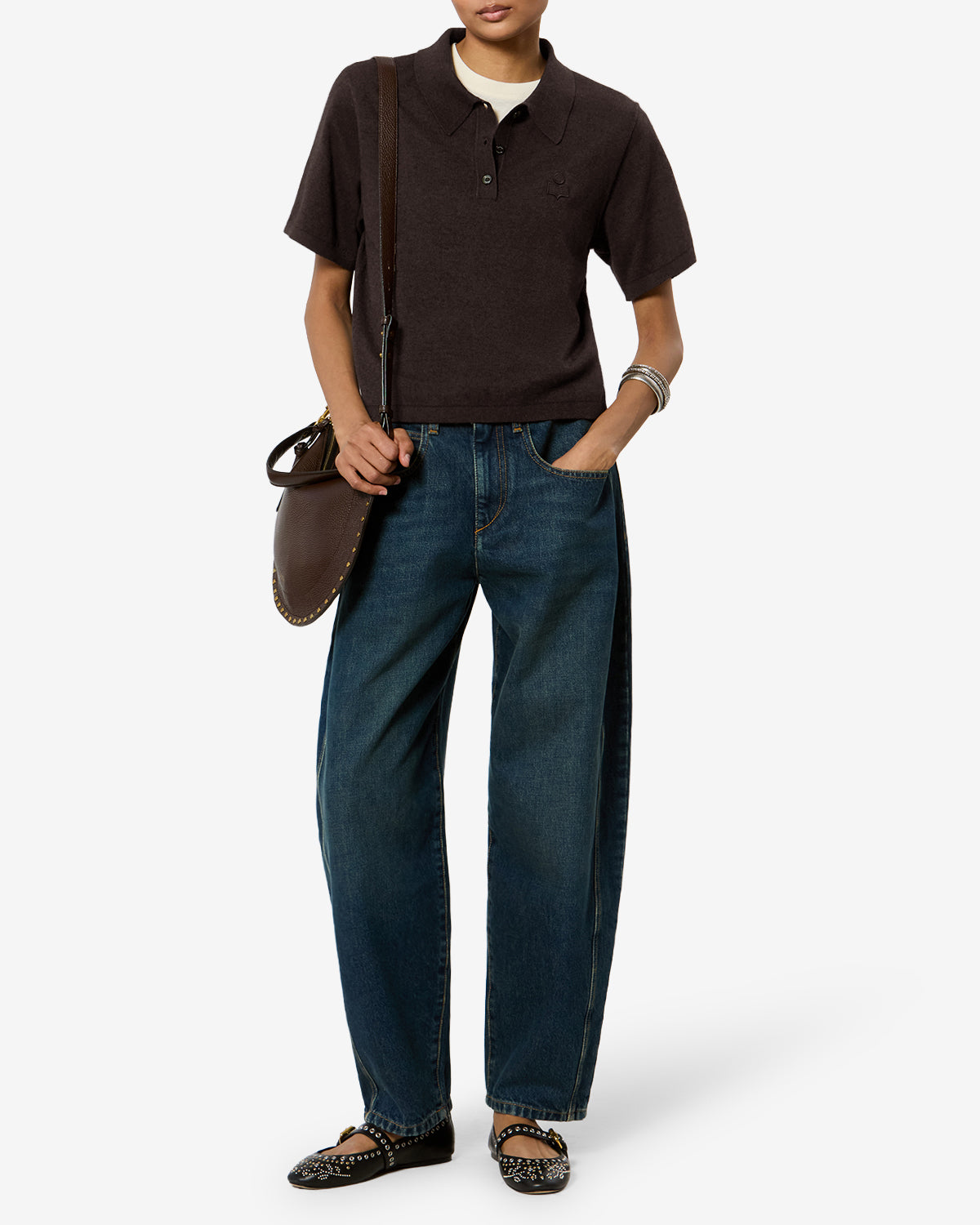 Isabel Marant Althea pull polo chocolat coton laine