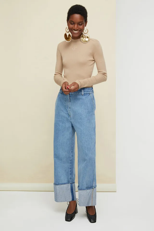 Patou KN020 pull laine et soie sable dos découpé