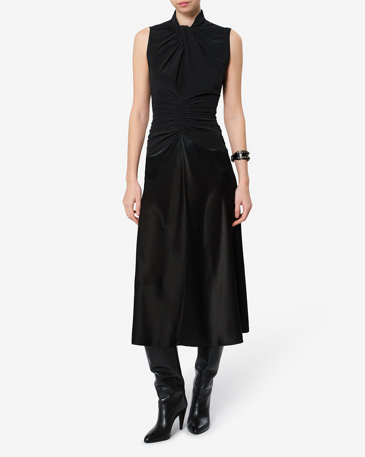 Isabel Marant Delfi robe soie noir mi-longue