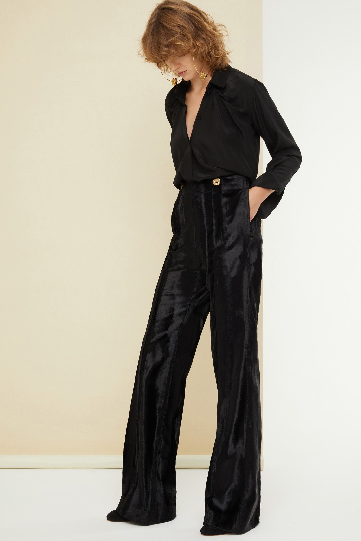 Patou H21TR0090069999B pantalon noir large effet poulain