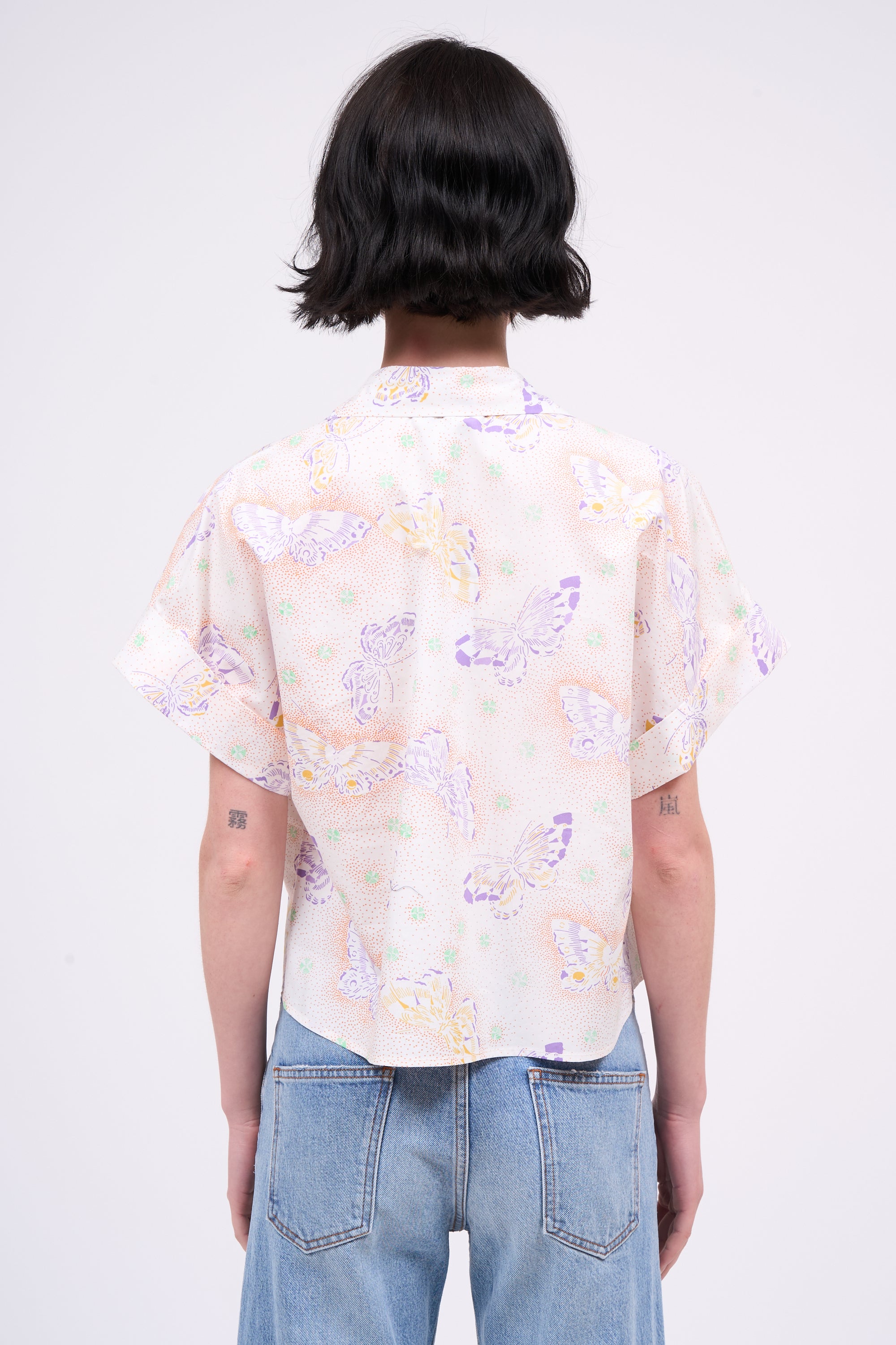 Paul & Joe Damier chemise courte coton blanc papillon