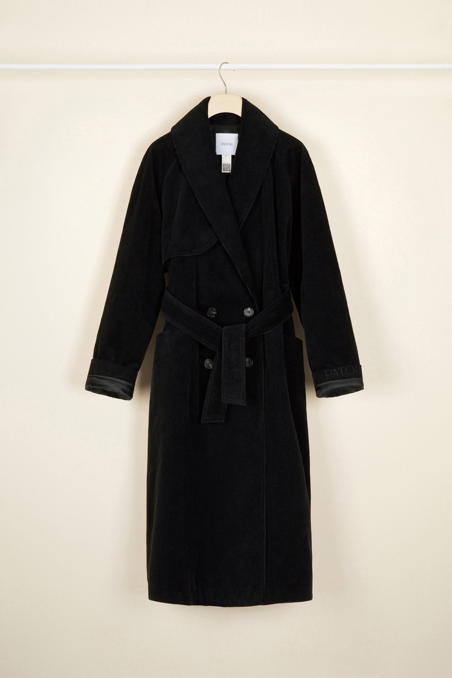 Patou trench CO005 manteau velours noir ceinturé