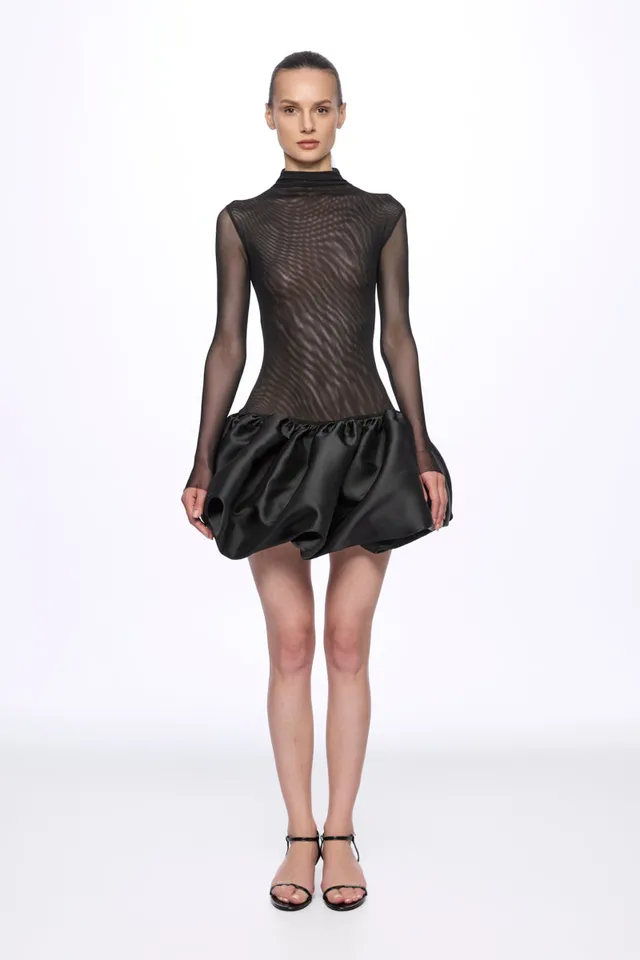 ATU Body Couture Midi Mini Robe Tulle Noire Volant S
