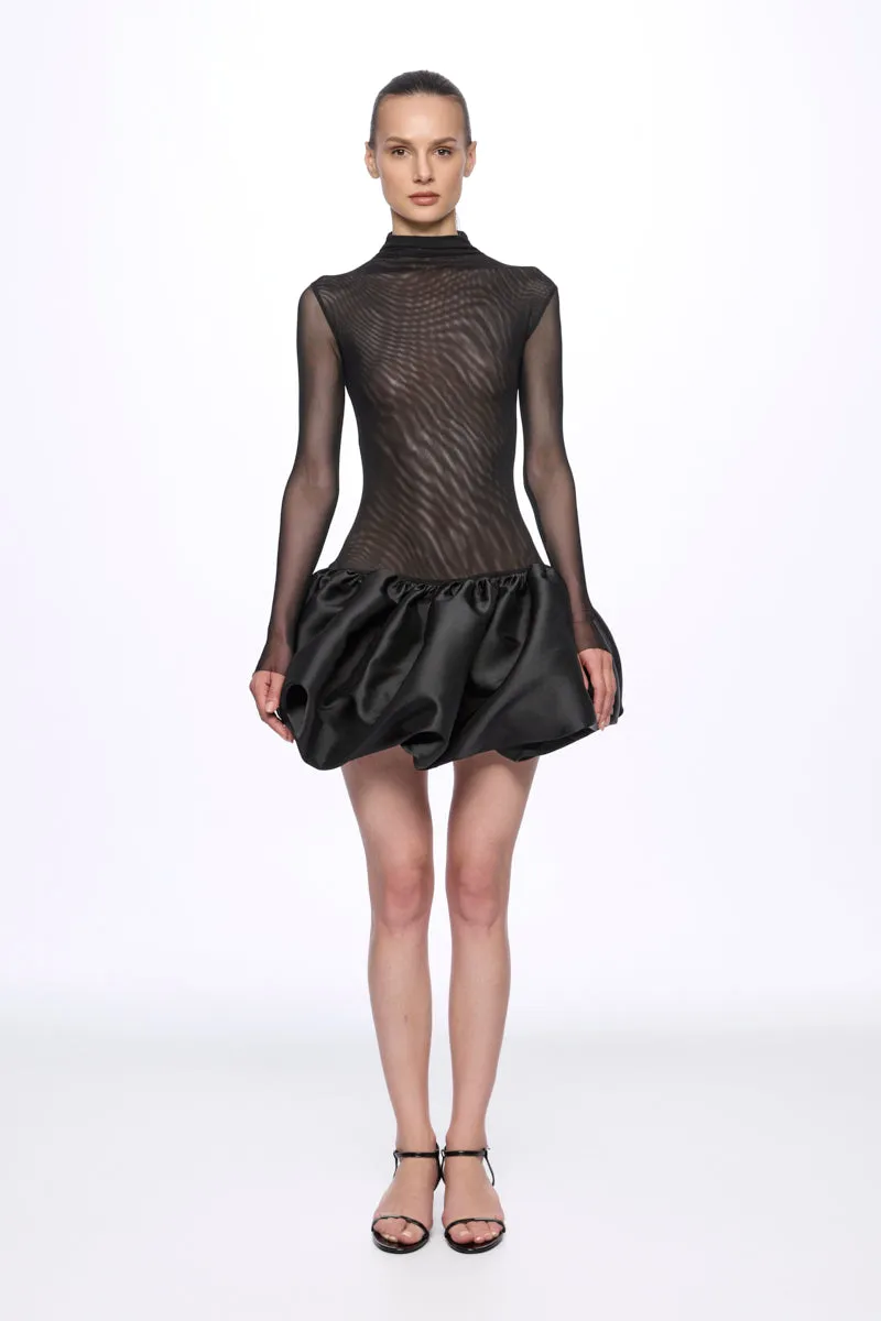 ATU Body Couture Midi Mini Robe Tulle Noire Volant S