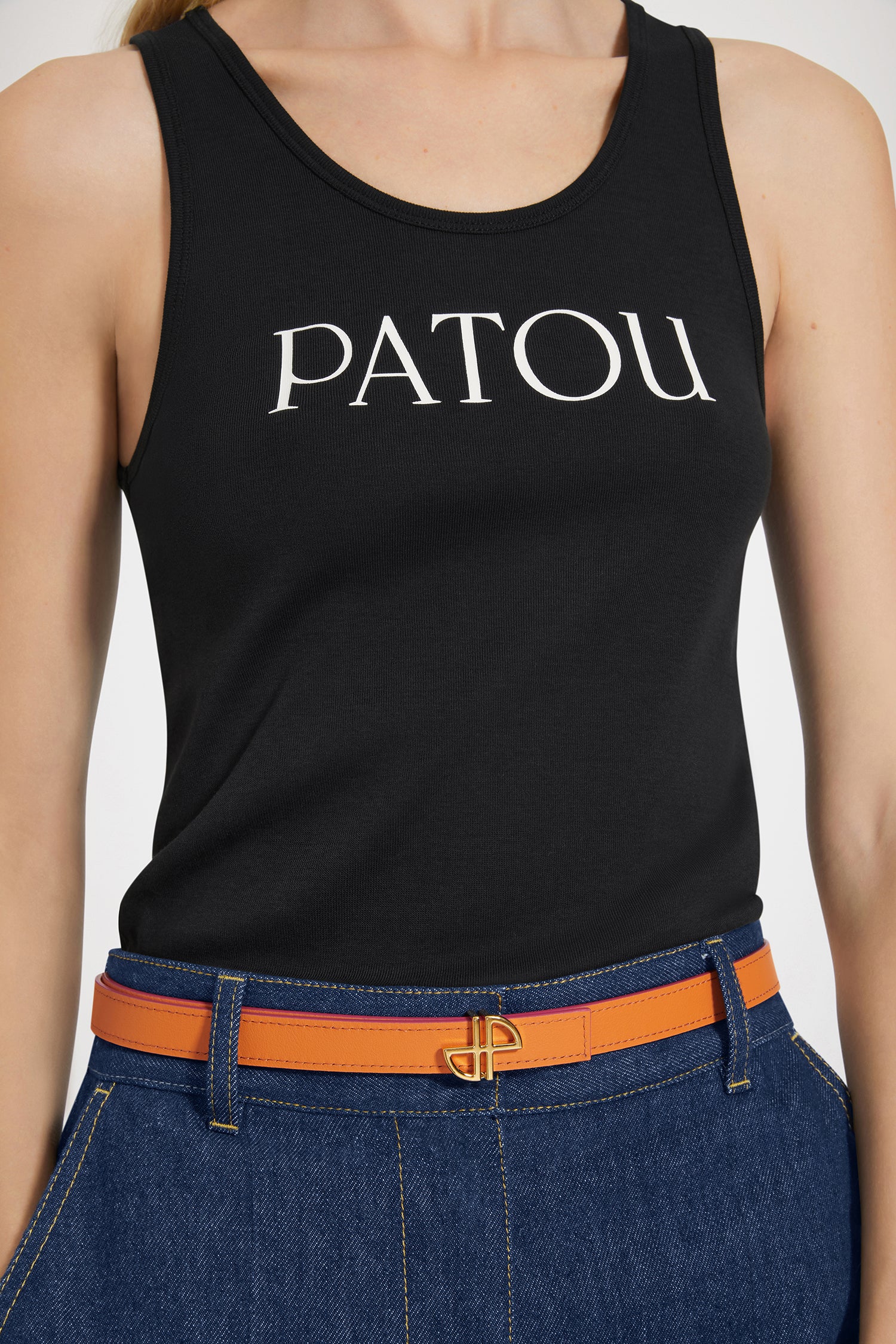 Patou Ceinture Fine JP Cuir Orange Réversible