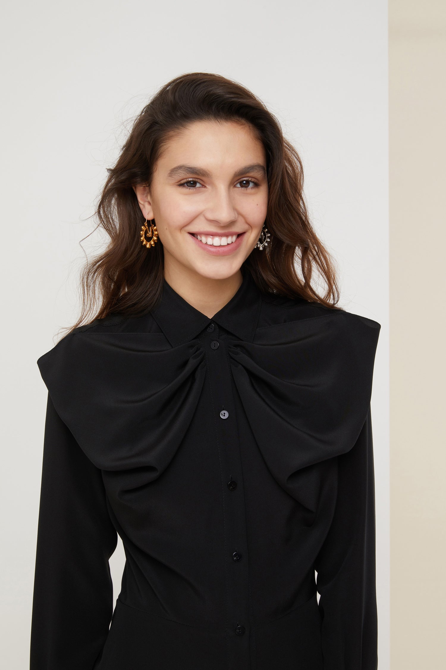 Patou DR050 robe midi soie noire col nœud 34-44