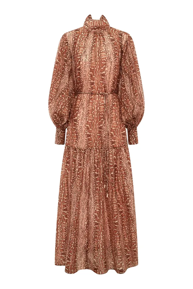 Alemais Varna Gown robe midi imprimé animal coton soie