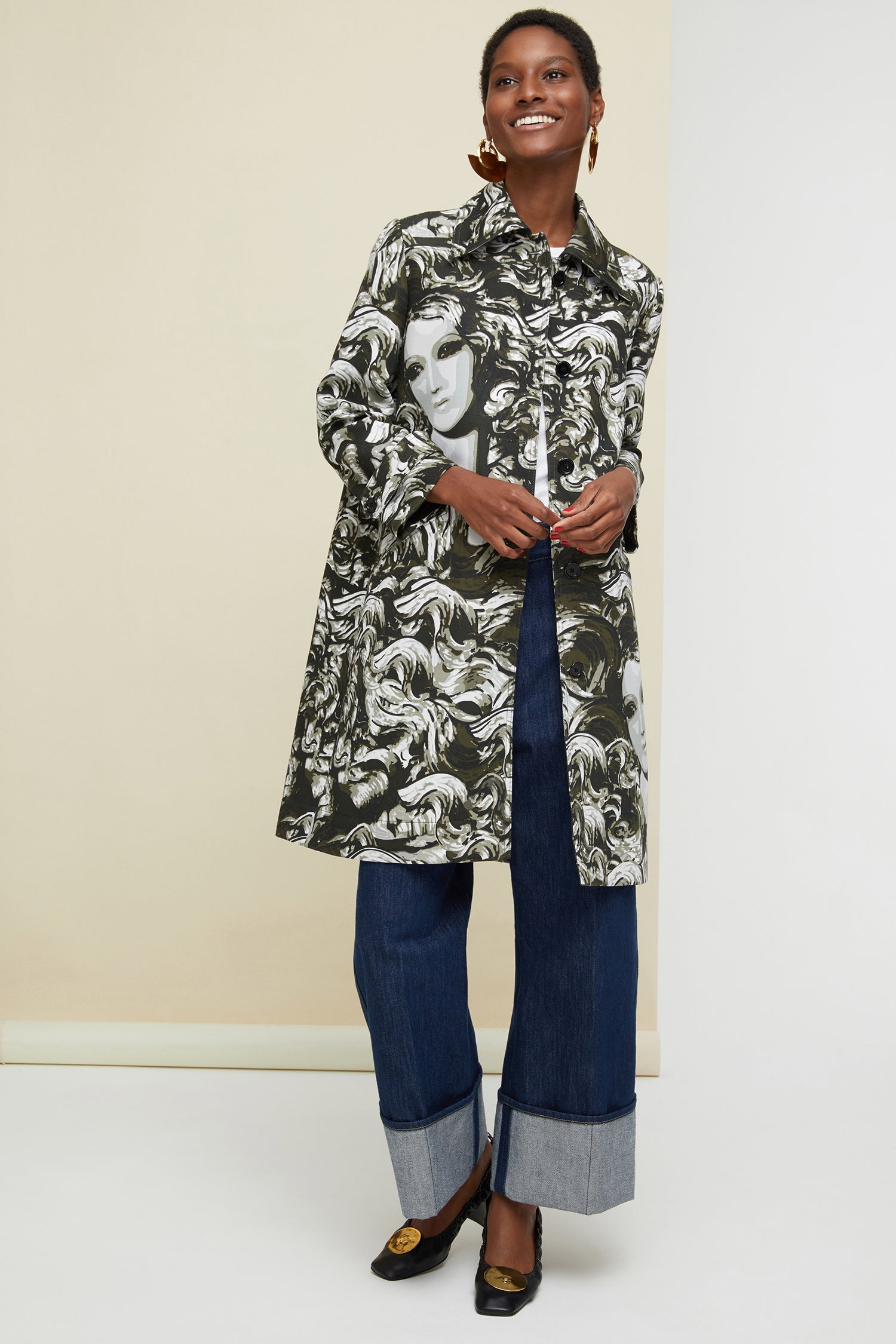Patou CO00400265007 manteau imprime gabardine Ondines