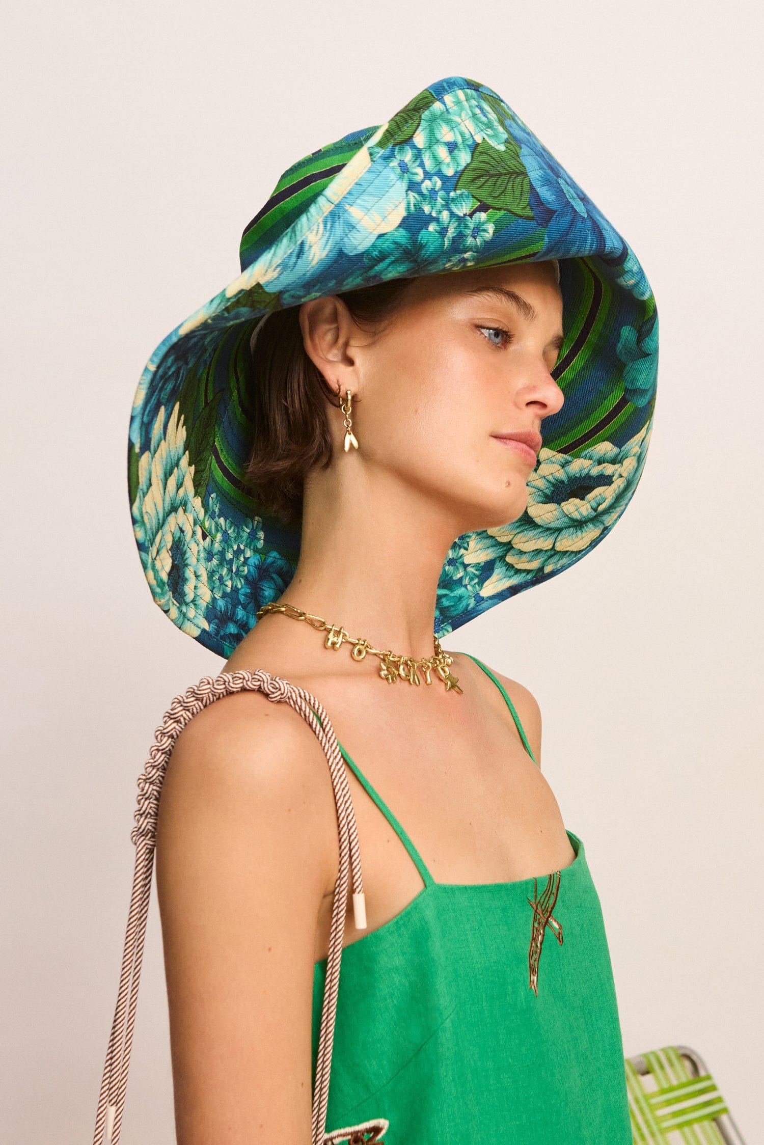 Alemäis Margo chapeau soleil lin bord large imprimé