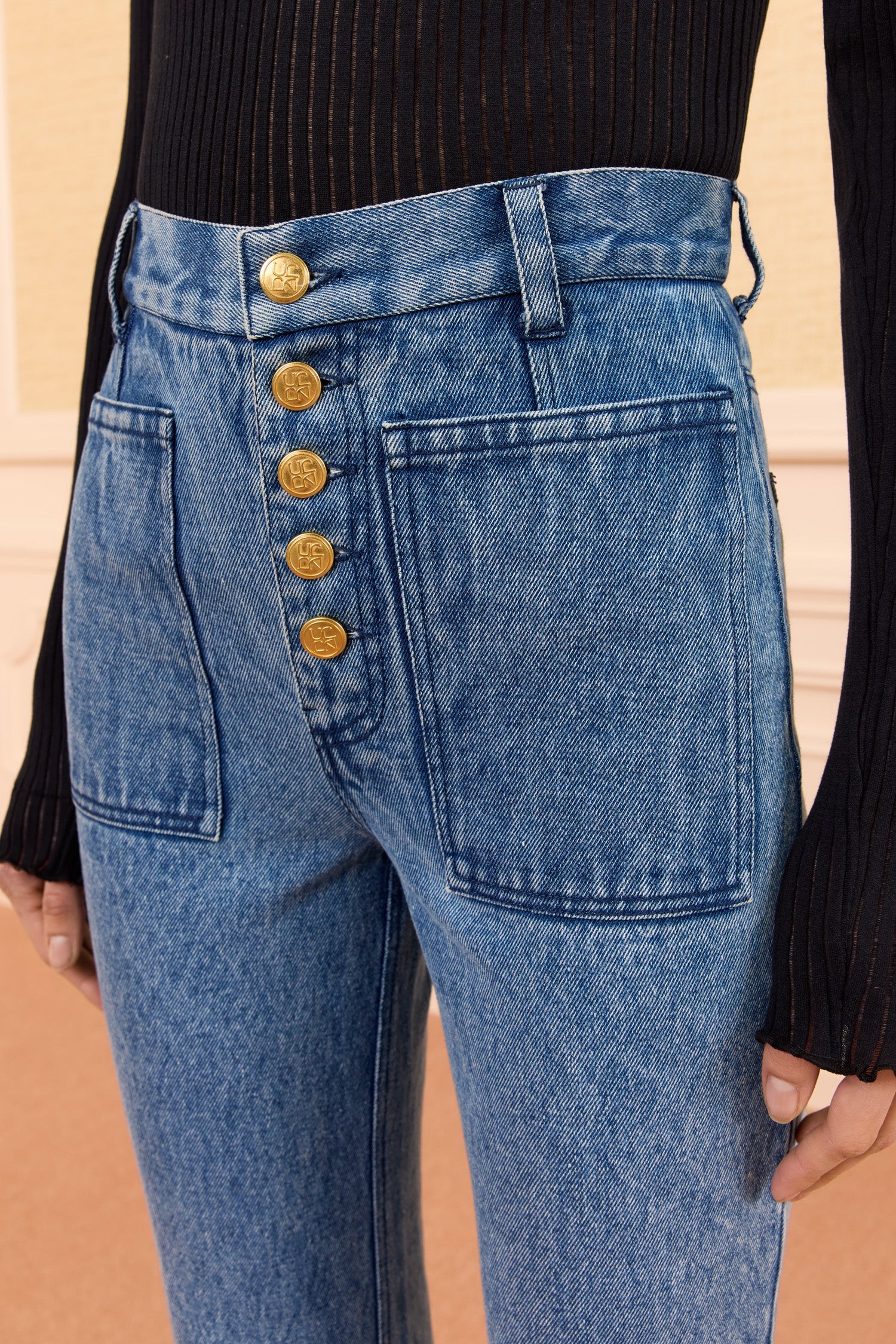 Ulla Johnson Denim Jean Lou Eyelet River bleu coton