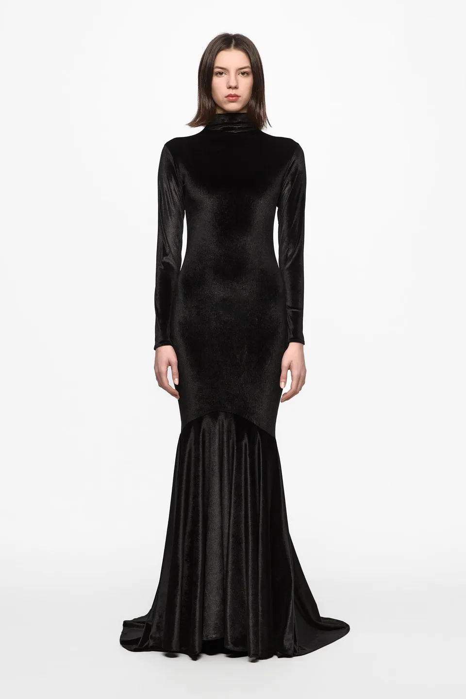 ATU Body Couture Long High neck black velvet gown robe noire