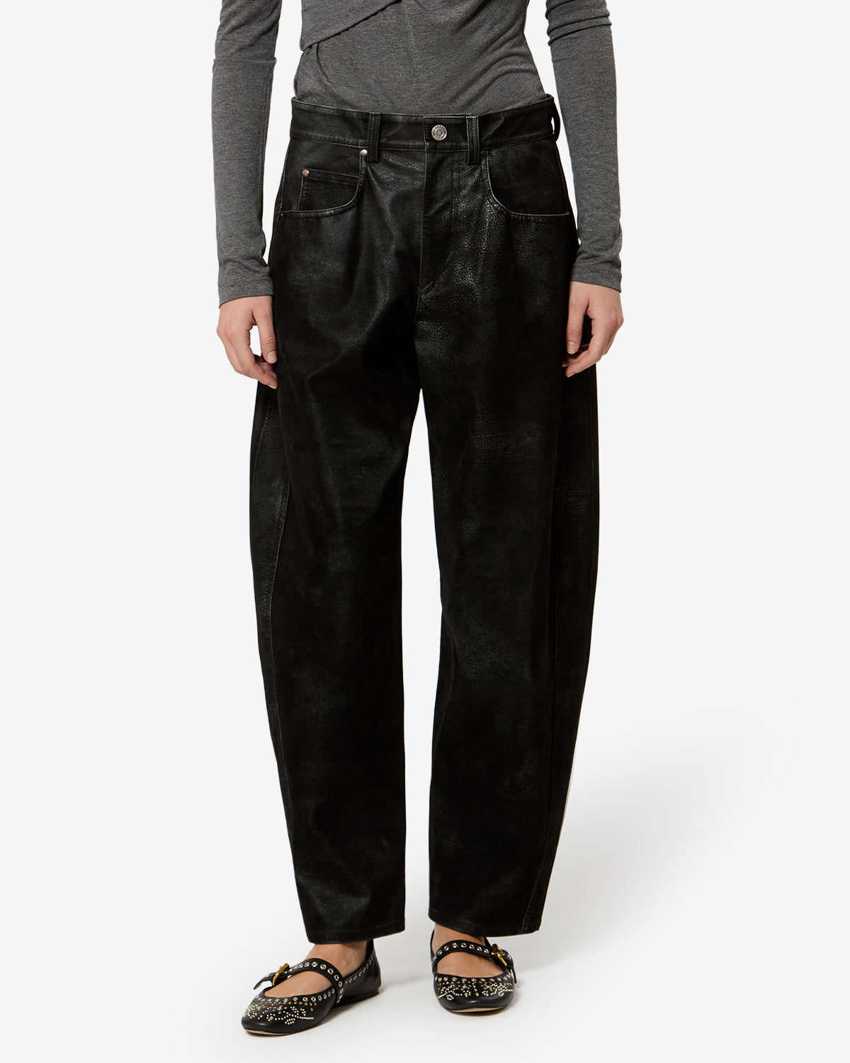 Isabel Marant Belky PA0780FA pantalon barrel noir patiné