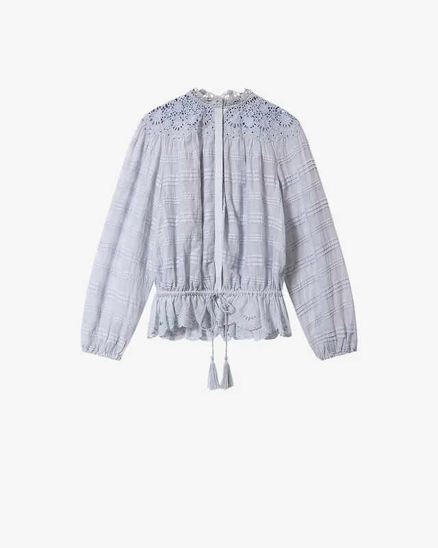 Isabel Marant Polly blouse coton bleu clair dentelle