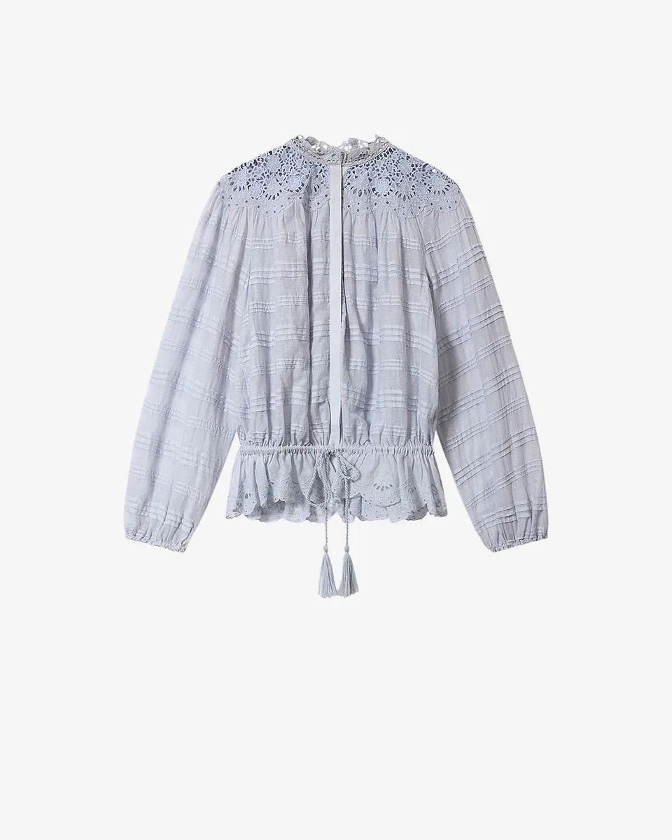Isabel Marant Polly blouse coton bleu clair dentelle