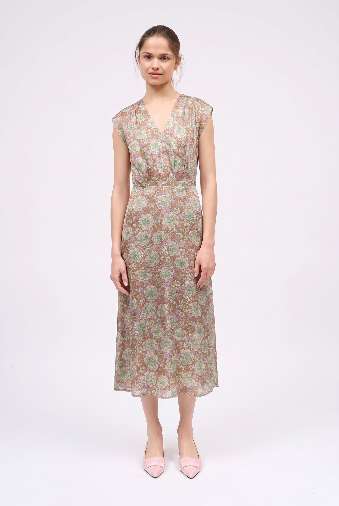 PAUL & JOE Robes DIANA robe longue soie camel pivoines
