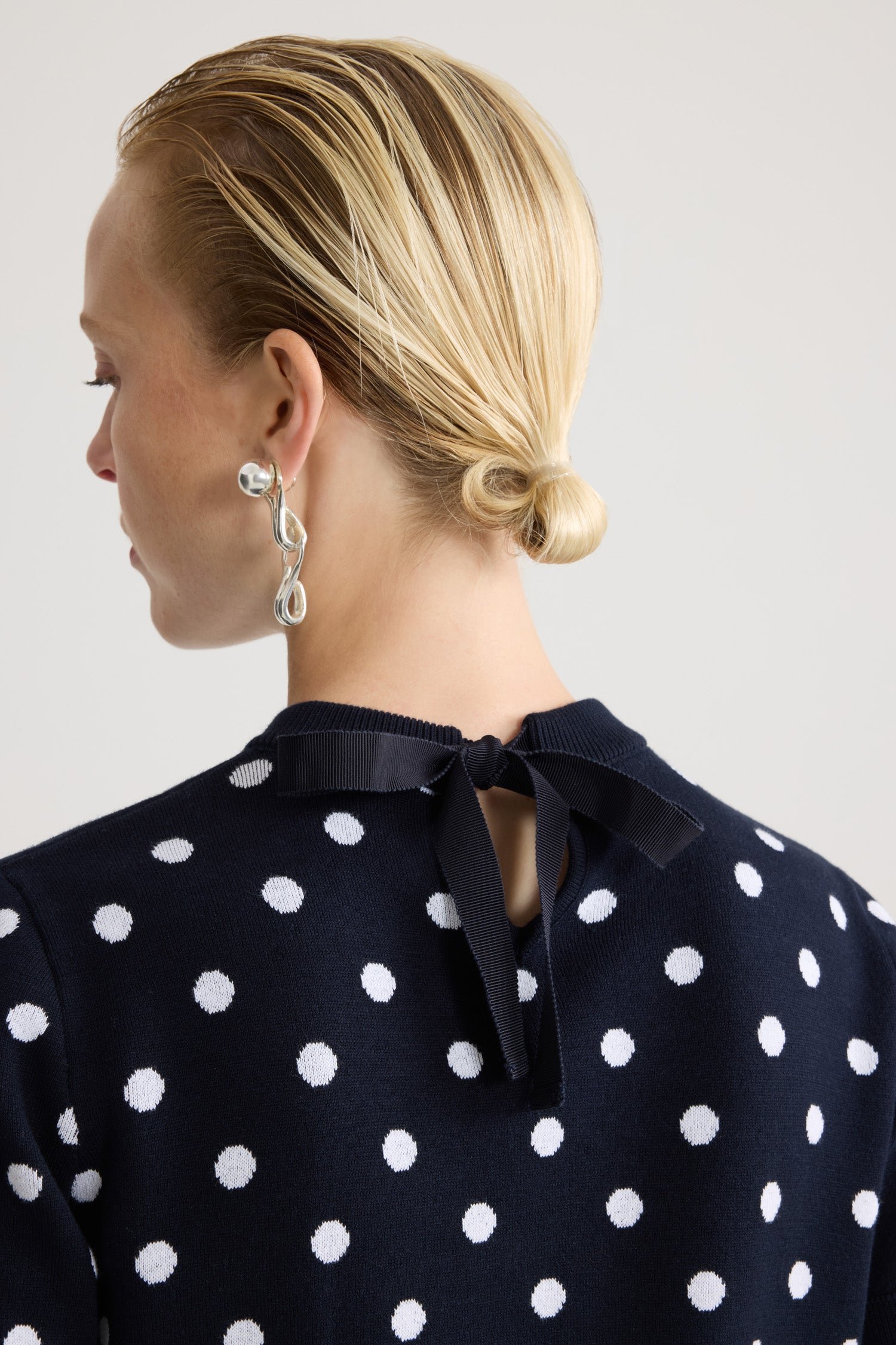 Patou KN318 t-shirt crop coton pois bleu Meteorite