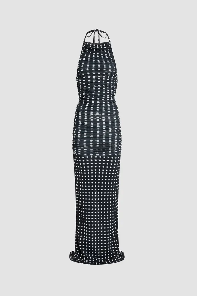 Patou DR250 robe longue pois bleu nuit