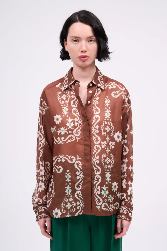 PAUL & JOE CHRIS chemise coton rose pâle imprimé floral