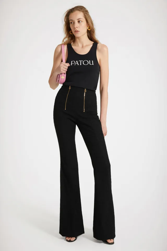 Patou P23TR0270134999B pantalon Black tweed évasé