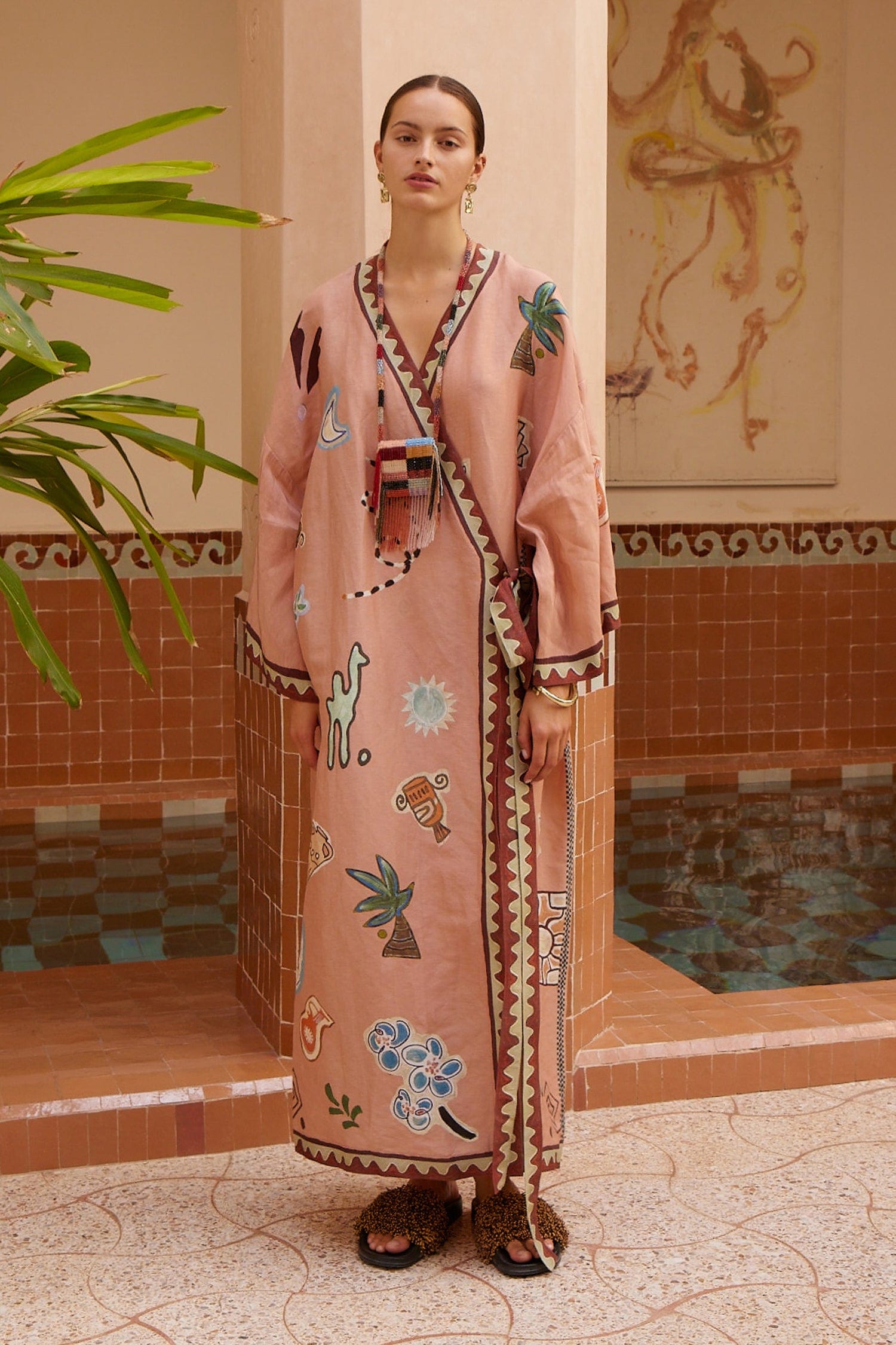 Alemaïs Laurence Wrap robe midi portefeuille lin soie