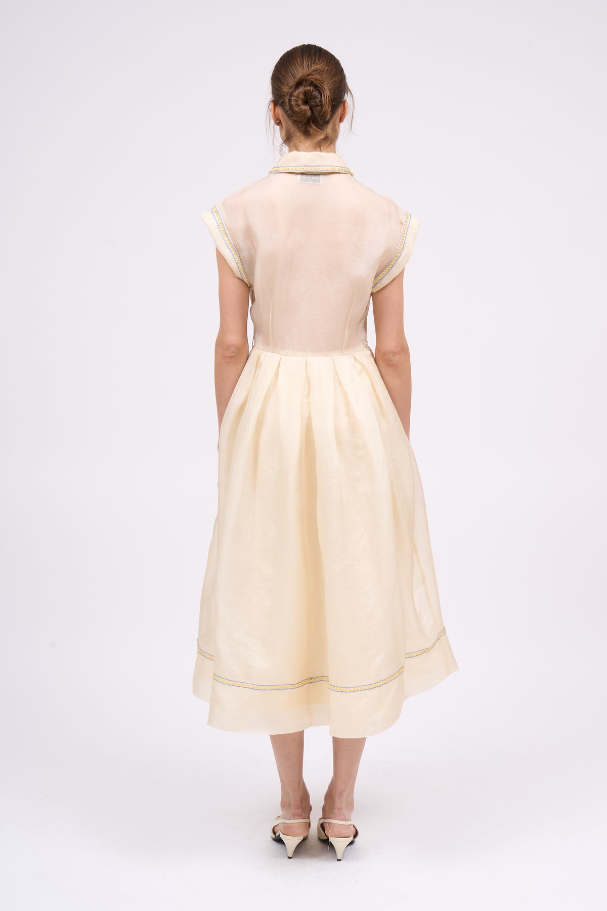 PAUL & JOE HYACINTHE robe-chemise soie brodée midi main