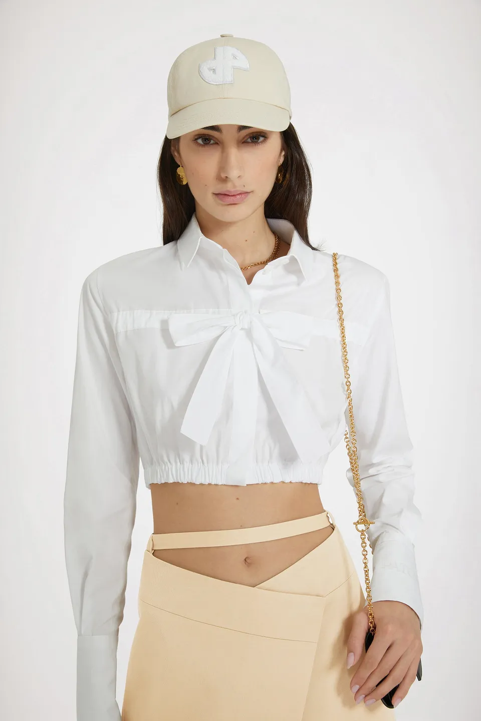 Patou BL029 chemisier crop coton blanc nœud