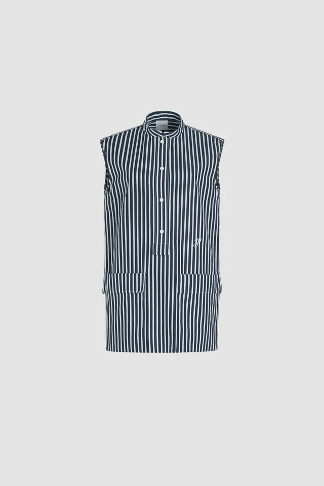 Patou DR168 robe chemise mini bleu rayé coton bio poplin