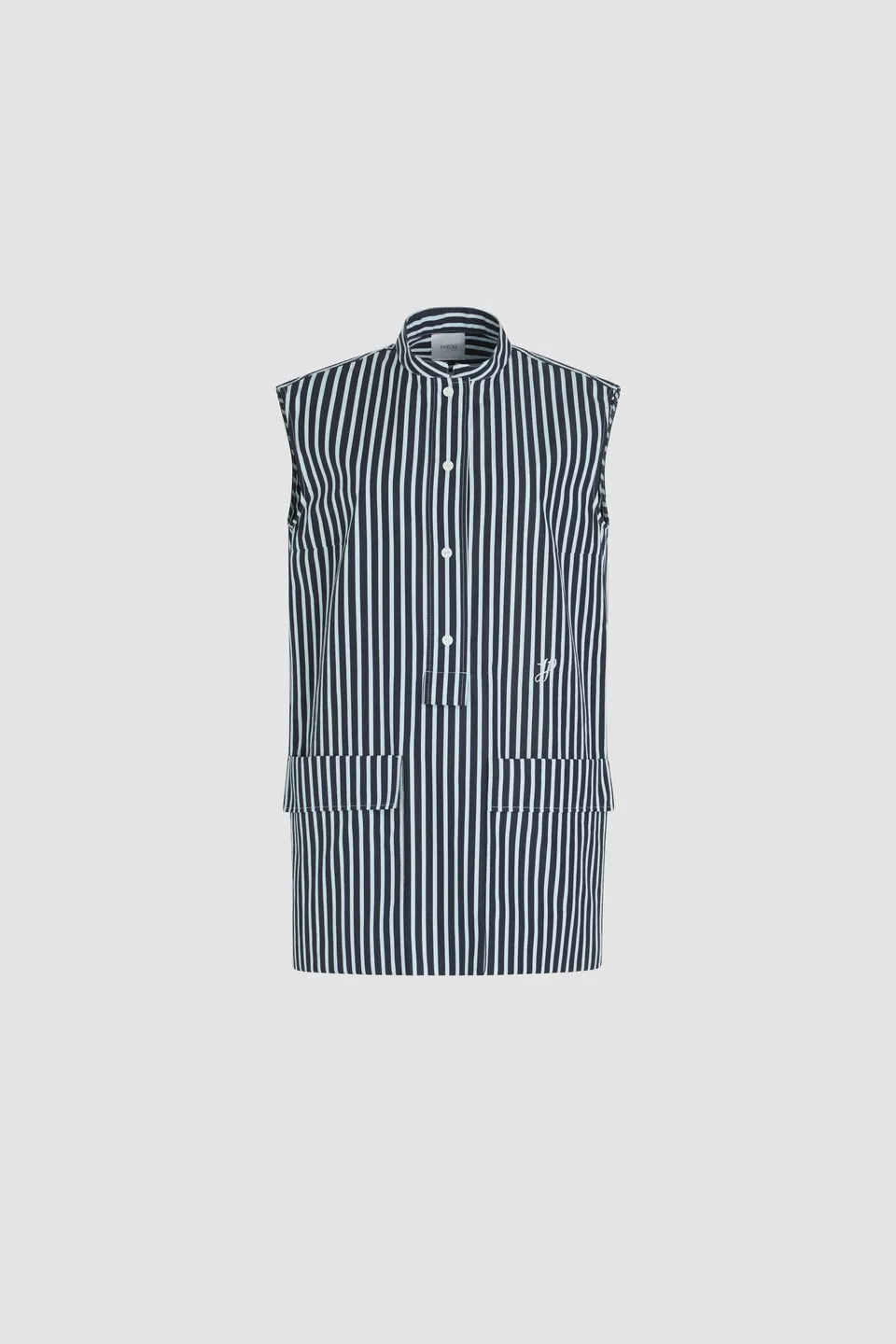 Patou DR168 robe chemise mini bleu rayé coton bio poplin