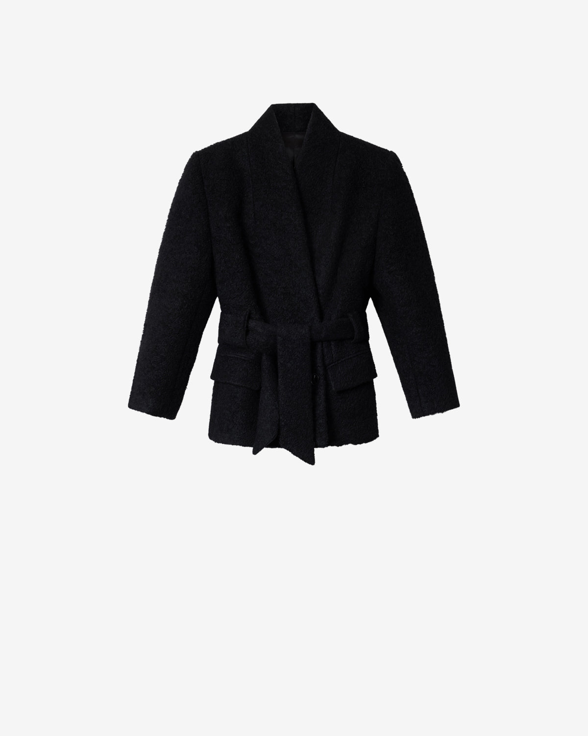 Isabel Marant Syndra veste laine noire ceinturée alpaga