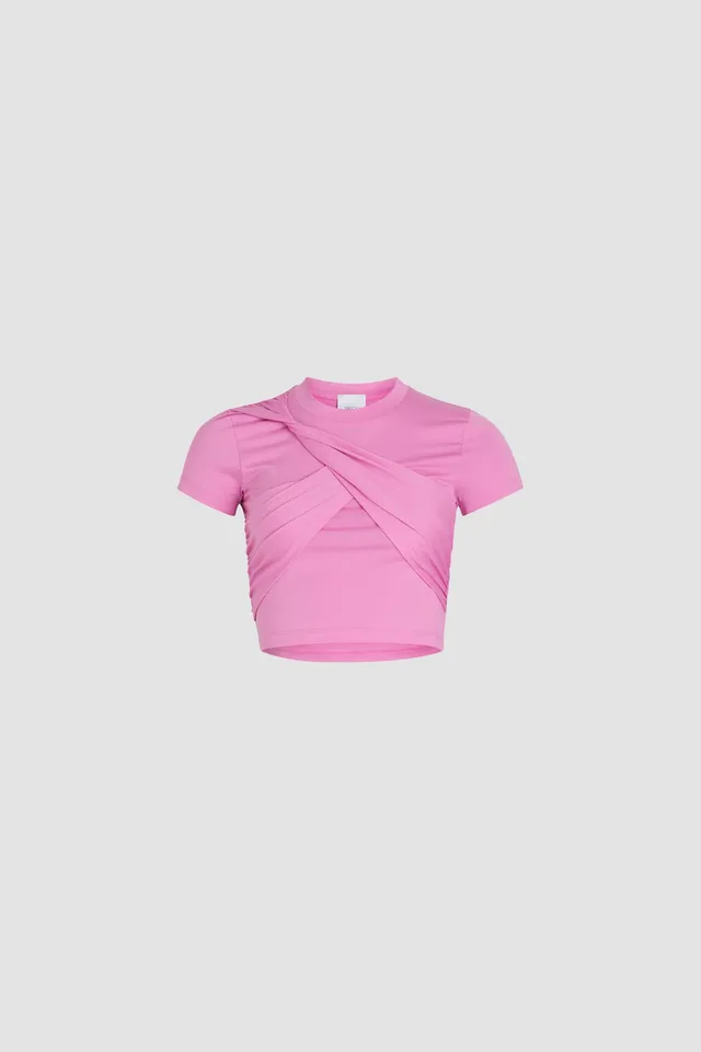 Patou JE161 t-shirt crop coton bio Rose drapé
