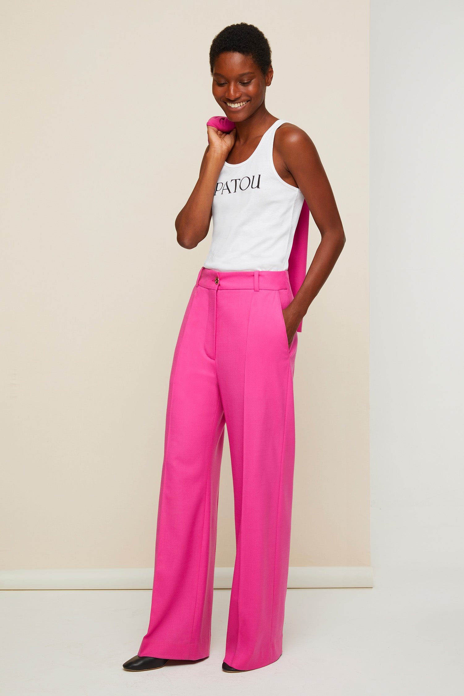 Patou TR002 pantalon droit framboise laine vierge