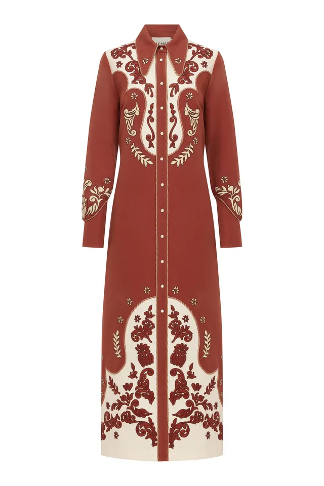 Alemaïs Duke Robe chemise midi brodée laine