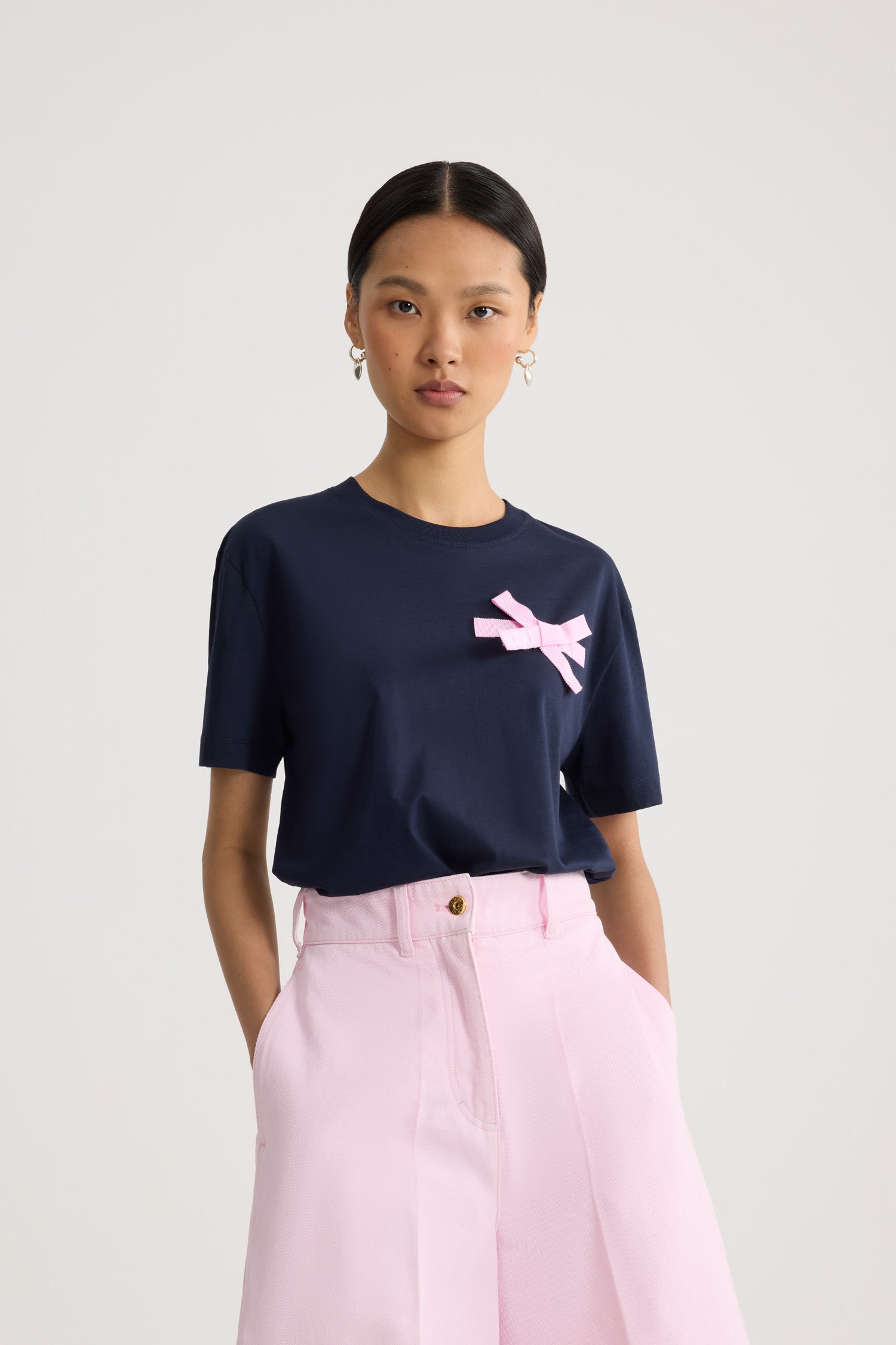 Patou JE185 t-shirt coton bio bleu nœud rose