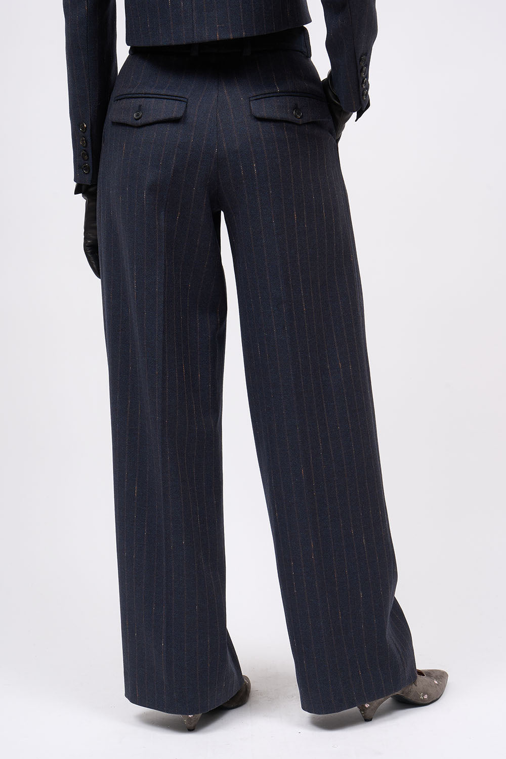 Paul & Joe Elfe Pantalon à plis twill laine rayé large