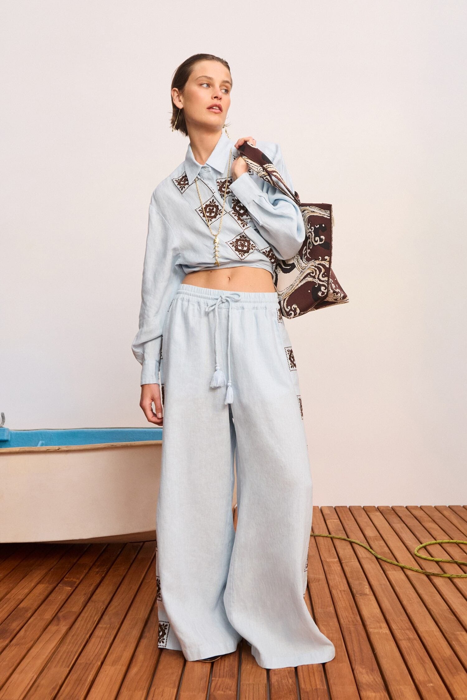 Alemäis Grace pantalon large 10 lin européen brodé