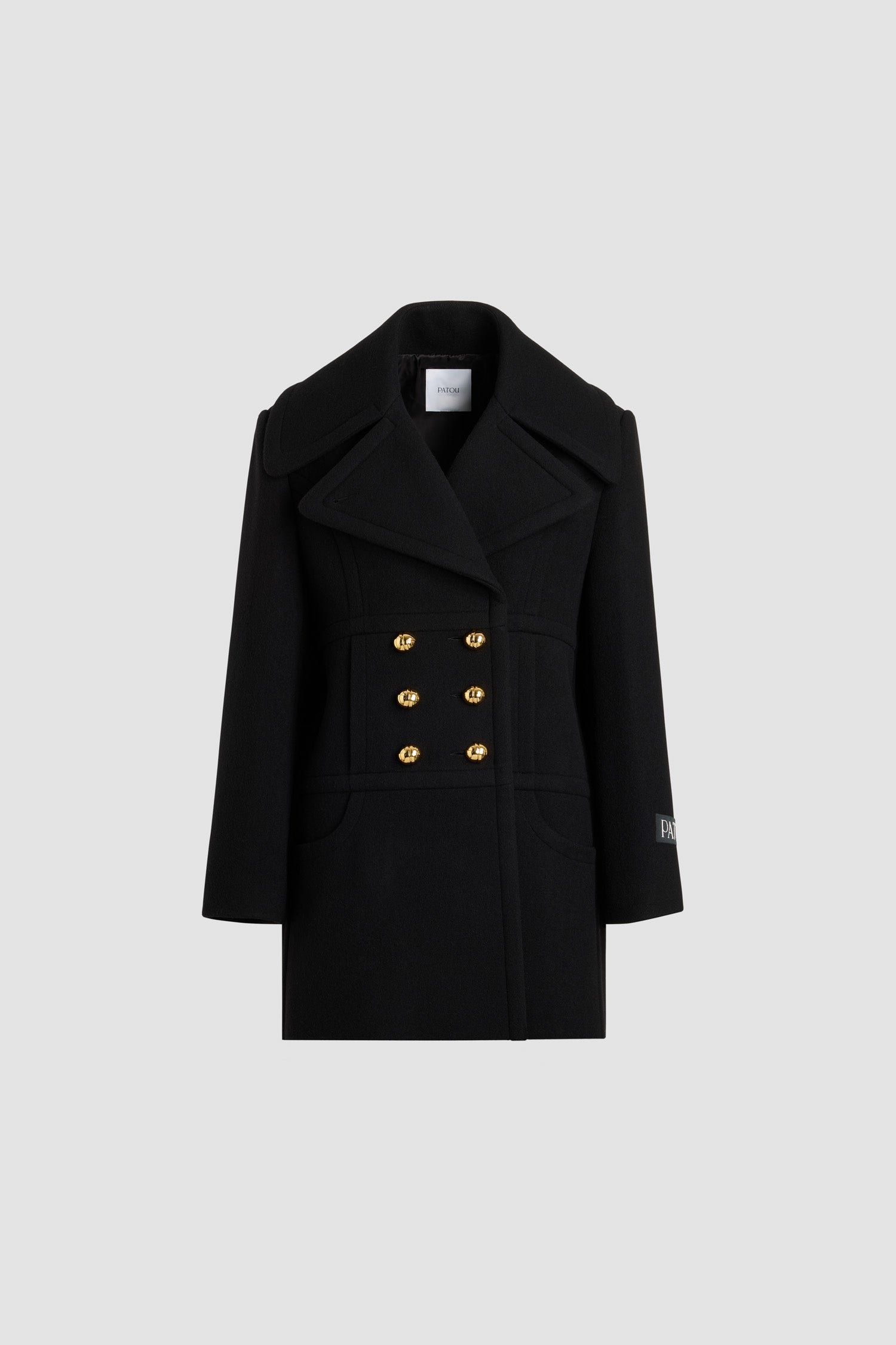Patou CO033 manteau croisé laine noire double boutonnage 34-44