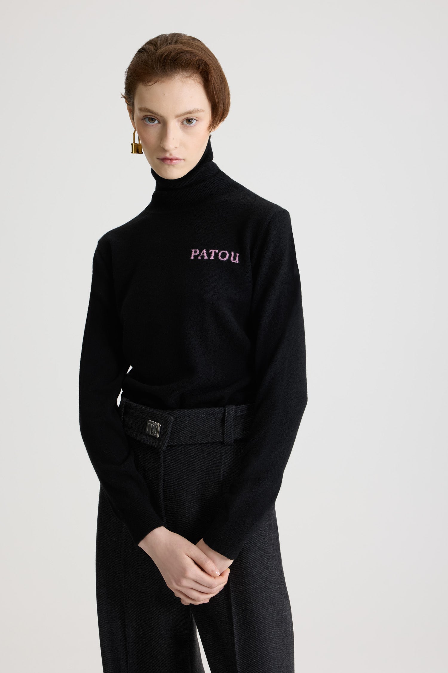 Patou Knitwear KN3088041999B pull col roulé laine noir