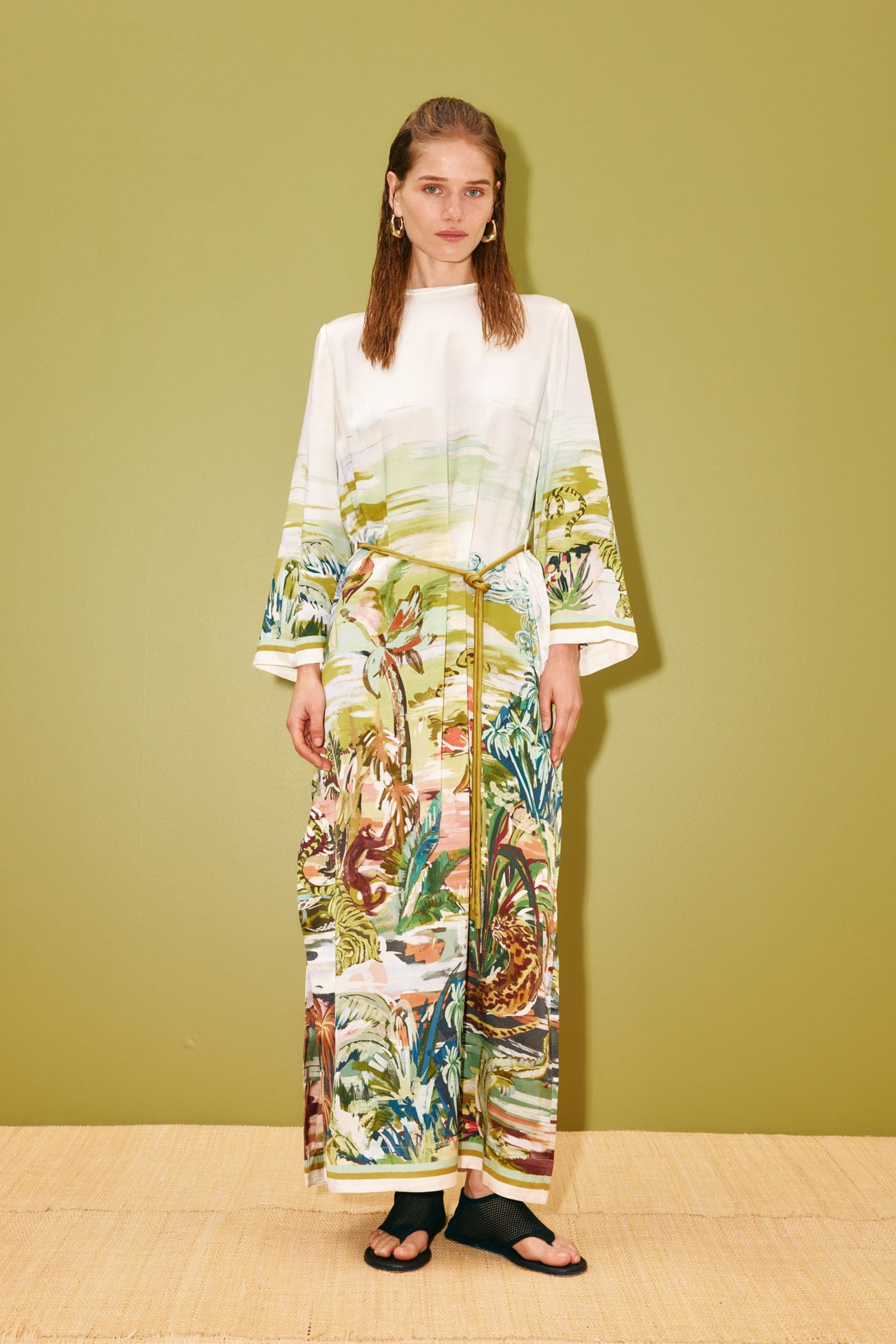 Alemäis Jungle Boogie robe midi soie imprimé jungle