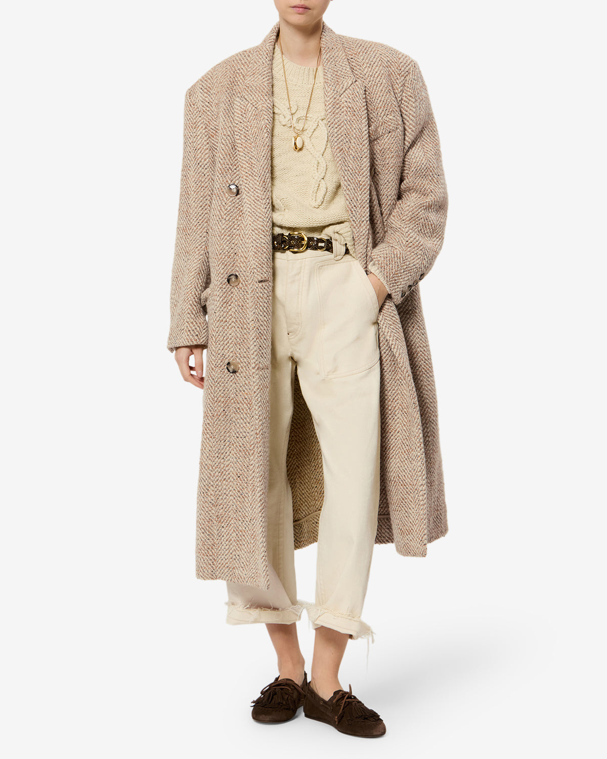 Isabel Marant Pilda Manteau long beige chevrons