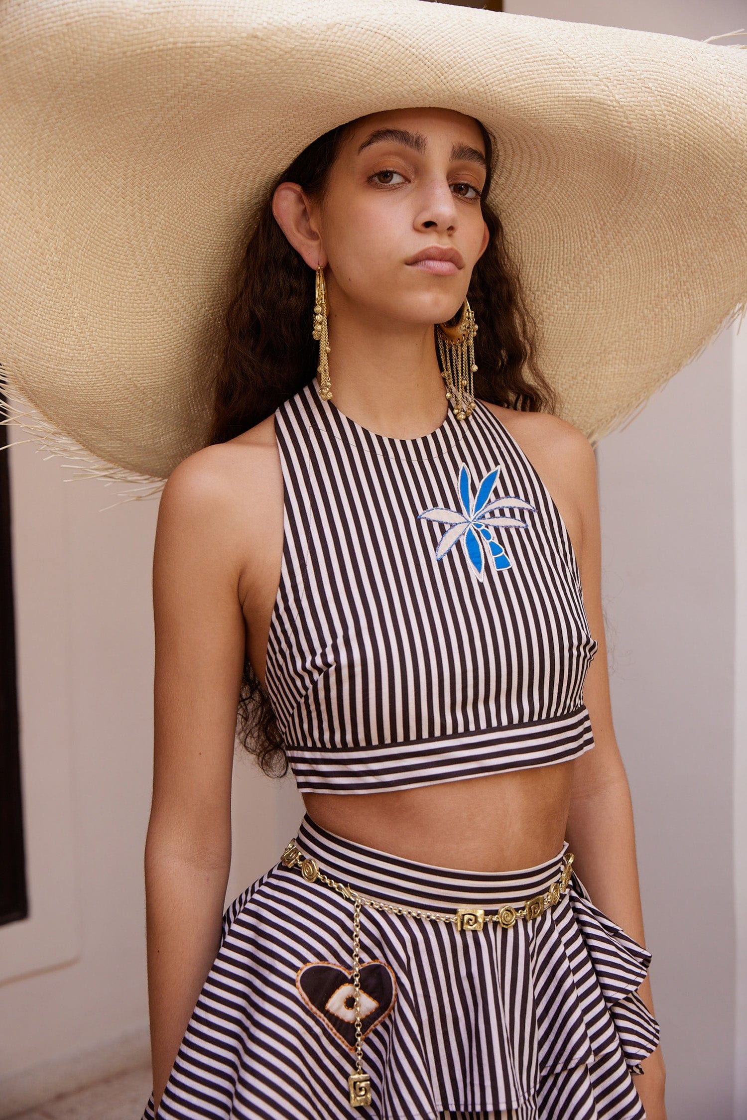 Alemäis Sirocco top halter brodé coton bio rayé