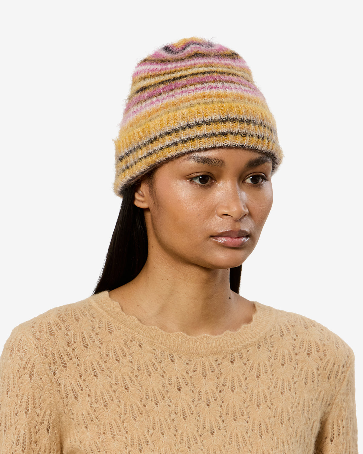 Isabel Marant Morenne bonnet mohair moutarde rayures