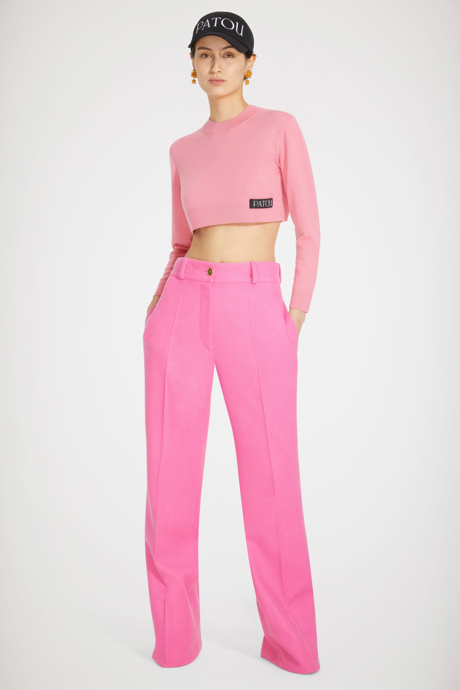 Patou H22TR021 pantalon évasé Darling Pink laine cachemire