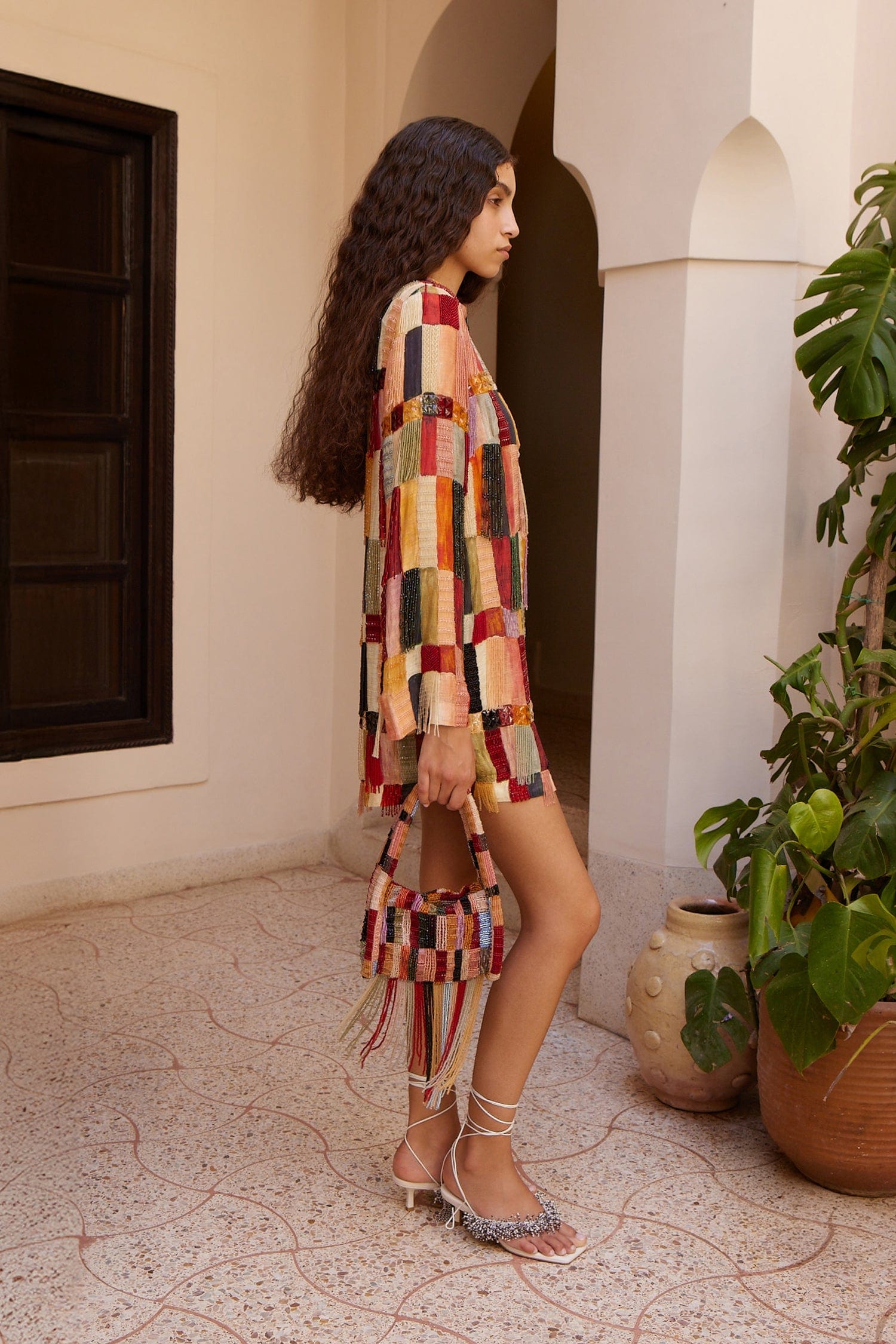 Alemais Marjorelle robe mini perlée lin soie doublée