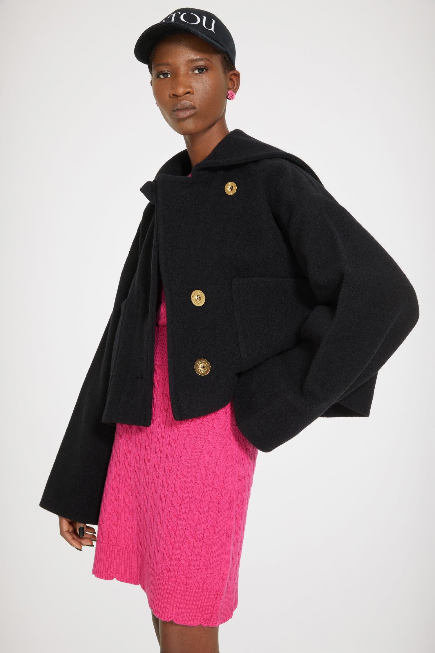 Patou H22CO0140121999B manteau laine double-face noir court