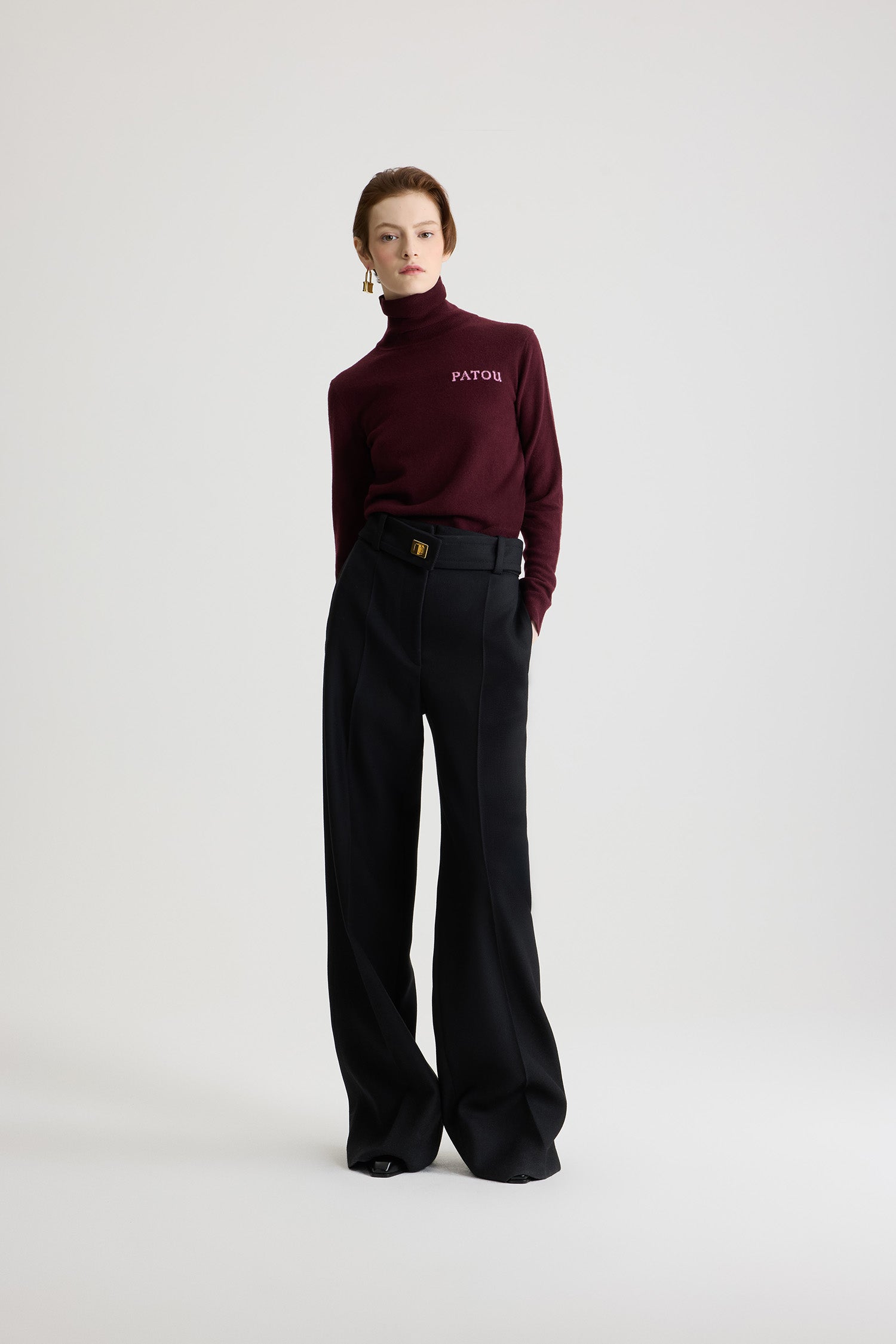 Patou Lock pantalon évasé laine noire 34-44 cadenas doré