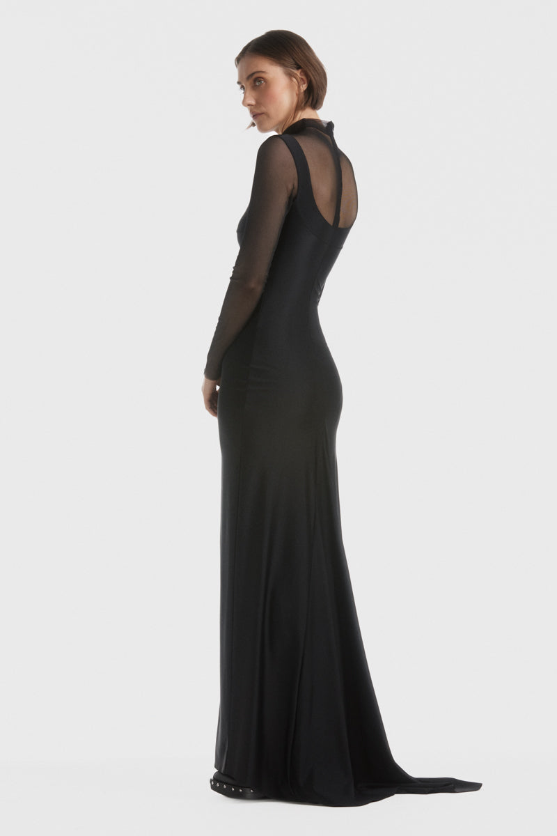 ATU Body Couture Sheer Sleeve Fitted Gown robe sirène noire S