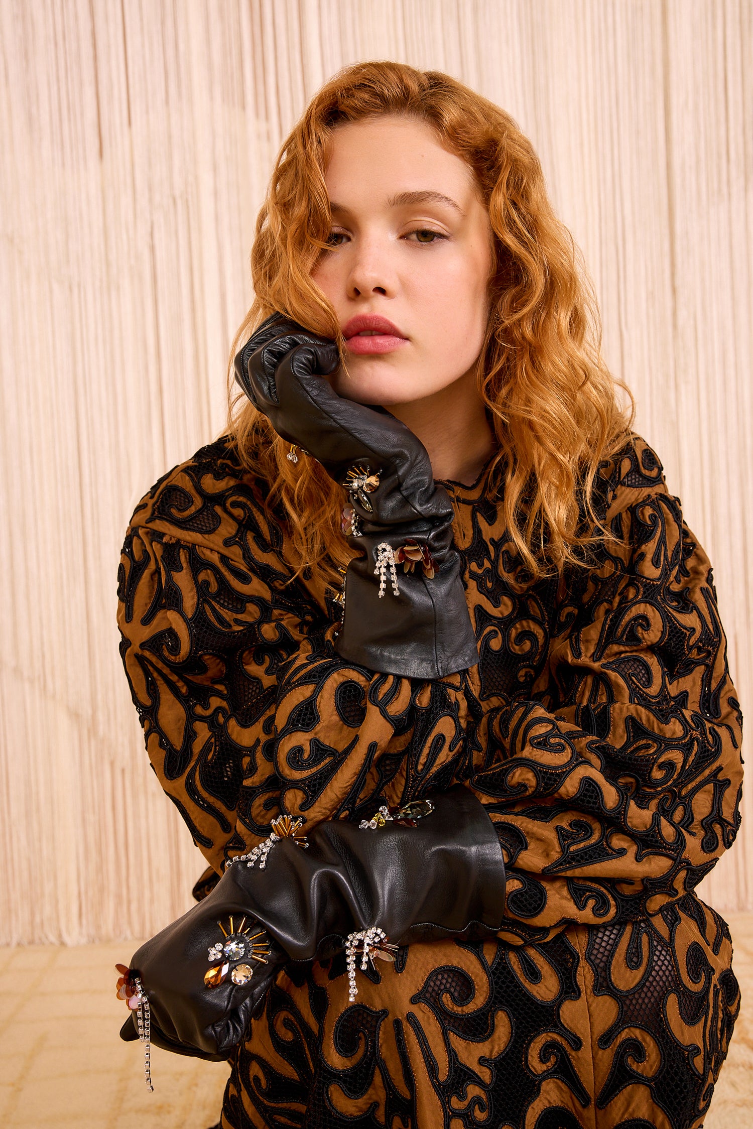 Ulla Johnson Laetitia Gants Cuir Noir Brodé S M L
